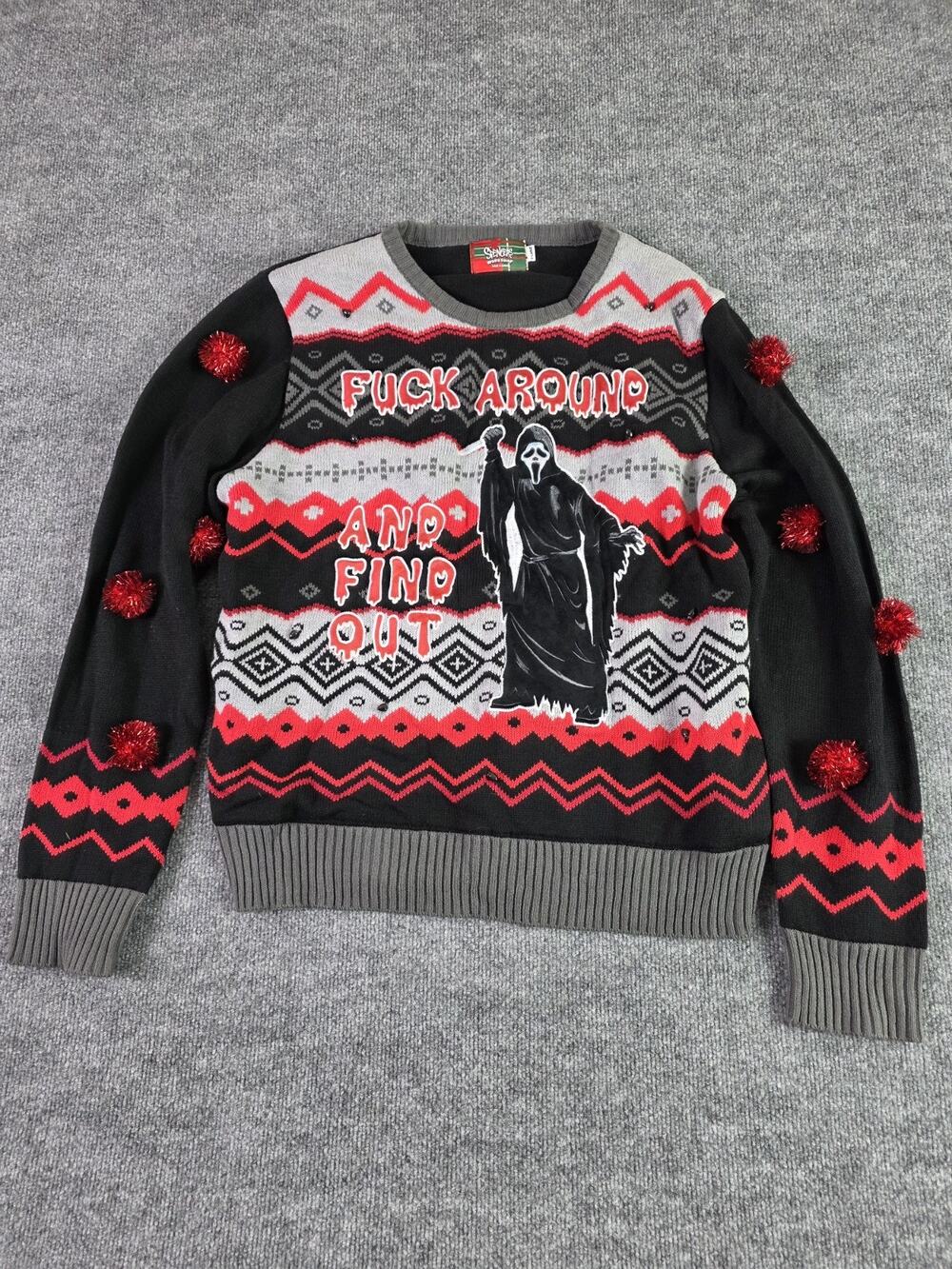 Spencers Scream Ghostface FAFO Ugly Christmas Sweater Size XL Lights Up Find Out